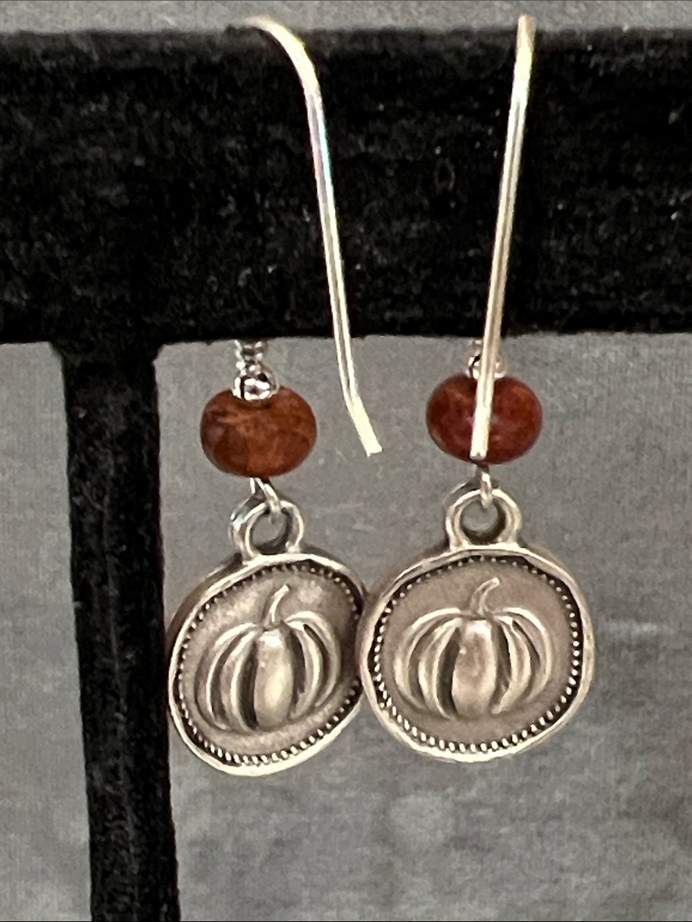Pumpkin charm sterling 925 dangle earrings Picasso Jasper gemstones - Picture 6 of 9